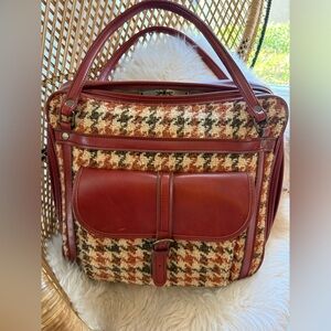 Elegant C&C vintage Houndstooth Tweed & Faux Leather Travel Bag